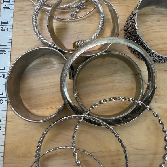 Silver-Toned Mixed Bangle Cuff Bracelet Lot, Boho, Gypsy, Whimsy, Scandi, Goth - Picture 5 of 9